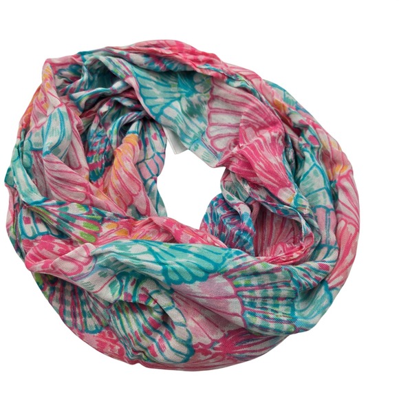 Lilly Pulitzer Accessories - Lilly Pulitzer Infinity Scarf‎ Lightweight Shell Print Pink Aqua Blue 100% Rayon